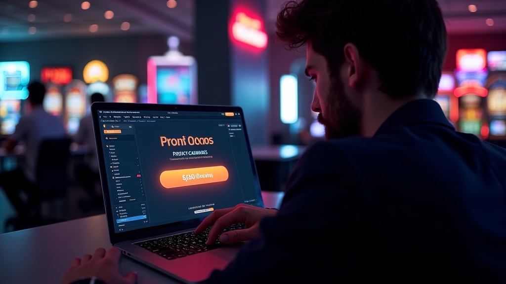 Joueur consultant un code promo sur un écran dans un casino en ligne