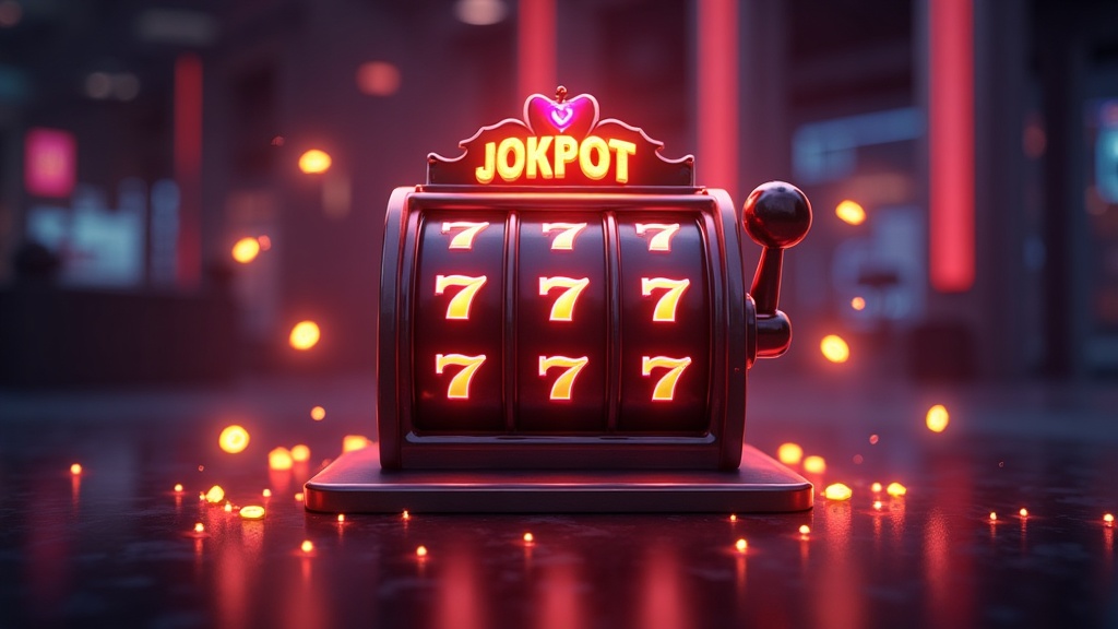 Machine à sous avec 50 free spins lumineux dans un décor de casino sombre