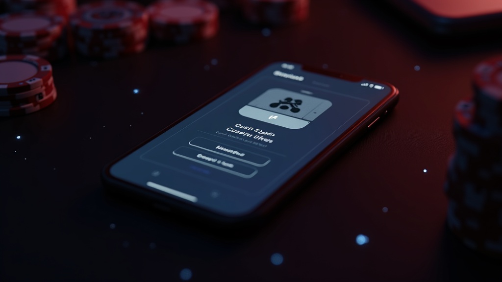 iPhone affichant un accès mobile rapide dans un décor de casino sombre