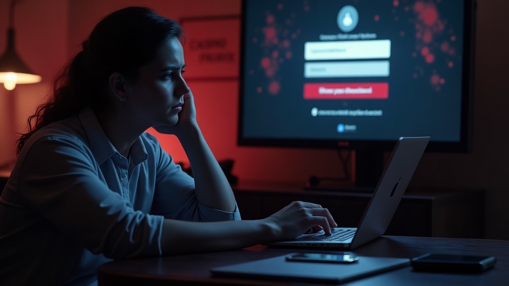 Personne face à un message d'erreur de connexion dans une ambiance de casino sombre